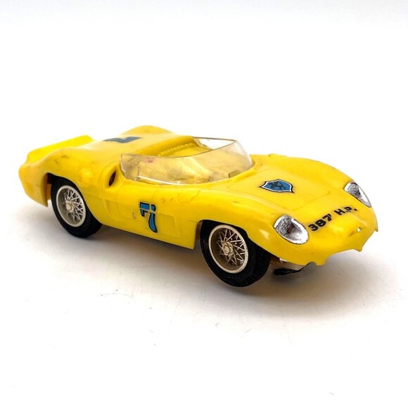 Vintage 1960s Eldon Ferrari Slot Car Selectronic A 387 H.P. Yellow #7 1/32 Runs - Picture 1 of 16